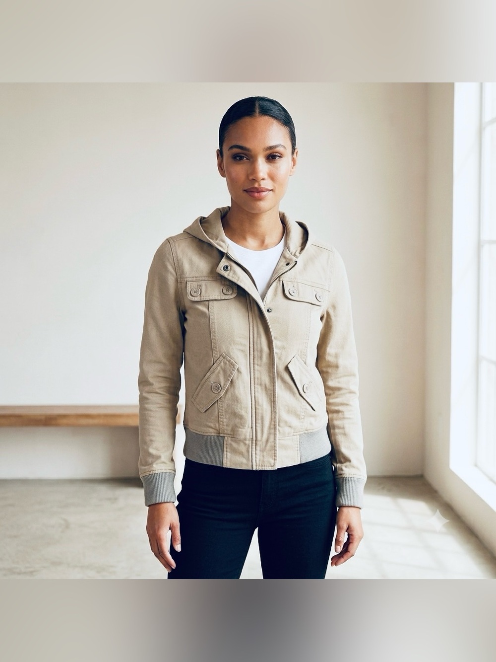 Buffalo Shop Cropped Utility Hooded Canvas Jacket Womens Size S/M